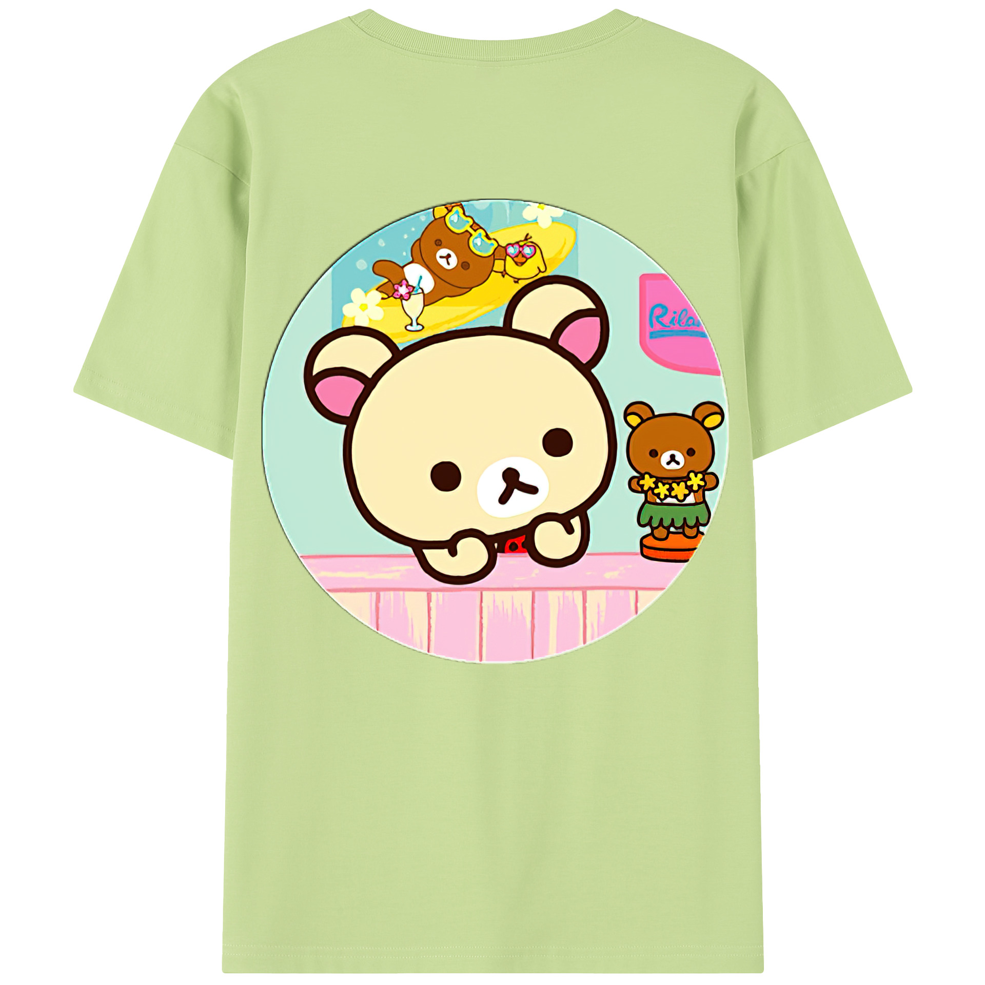 （画像用） リラックマ リラックマ キイロイトリ Rilakkuma Korilakkuma Kiiroitori 綿100％半袖Tシャツ（背面プリント）